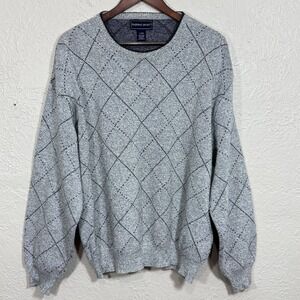 Vtg 90s‎ Grandpa Sweater XL Diamond Argyle Golf Academia USA Chunky Cotton Crew